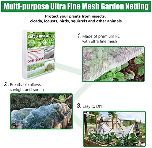 SnugNiture Garden Netting 10x33FT Ultra Fine Mesh Mosquito Net Plant Covers, White Bird Netting Barrier Greenhouse Row Cover Protect Fruits Flower Vegetables from Birds Deer & Squirrels