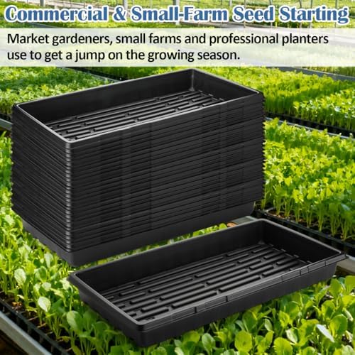 50-Pack Heavy-Duty 1020 Seed Trays No Holes, Thick Plastic Plant Flats