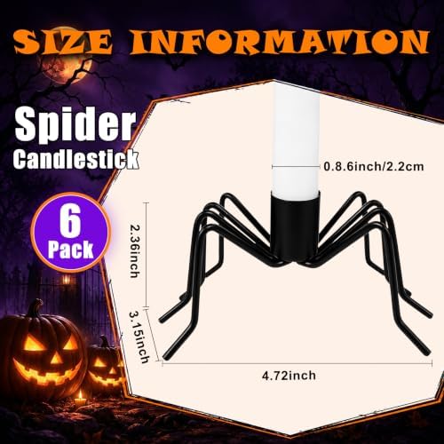 6 Pack Halloween Candle Holder - Metal Halloween Spider Candlestick Holders
