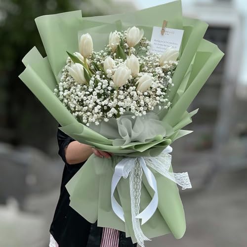 RUSPEPA 20 Sheets Flower Wrapping Paper, Pure Light Green Waterproof Floral Bouquet Wrapping Paper, Florist Supplies Packaging for Birthday, Party, Wedding and DIY Crafts