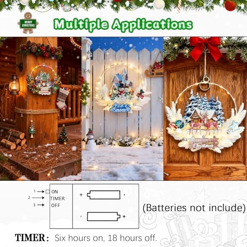 Christmas Rustic Wreath for Front Door, Artificial Xmas Wreath with Decorations and Lights, Indoor Outdoor Holiday Decor (Santa Gnome)