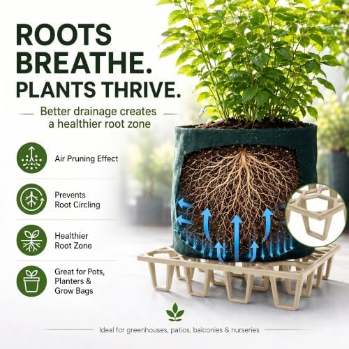 Plant Riser – Pot Spacer for Grow Bags, Planters & Containers – UV-Resistant Drainage Tray for Airflow, Root Health & Cleaner Surfaces (Standard White, 5 Pack)