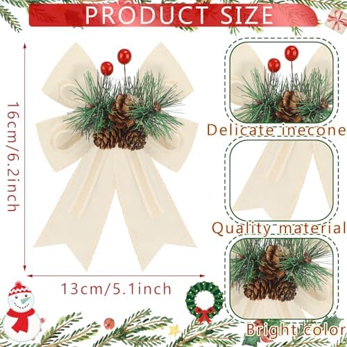 Moucuny 6 Pcs Christmas Velvet Bows Champagne Plaid