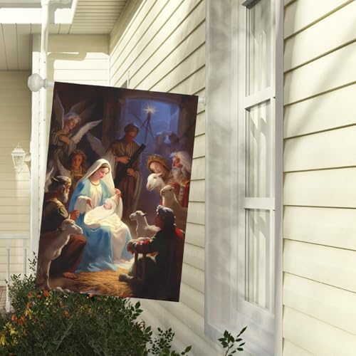 Nativity Garden Flags Religious Christma Yard Flag Winter Catholic Jesus House Banners for Holy Night Outside Double Sided Home Yard Farm Xmas Decor Outdoor 28 x 40 Inch