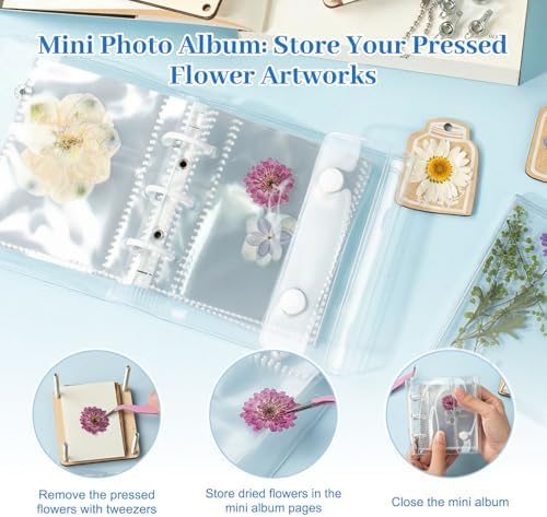 YPJXBEST Mini Flower Press Kit,2.55"x2.55" Portable Pocket Flower Press DIY Botanical Crafts Mini Plant Preservation Kit for Hiking & Nature Journaling Arts and Crafts Lovers,Plant Lover Gifts