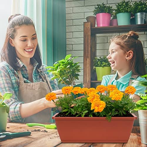 Window Box Planter, 6 Pcs 17" Flower Rectangle Planters Boxes Outdoor, Red