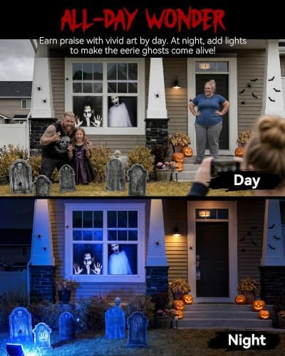 2pcs Halloween Window Cover Decor, Scary Ghost Curtain Outdoor