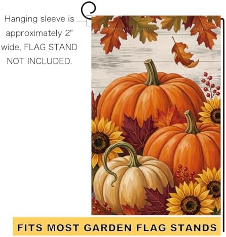 Fall Pumpkin Farmhouse Garden Flag 12x18 Sunflowers Maple Leaves Yard Decor