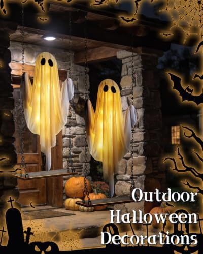 Halloween Decorations Outdoor, 2 Pack 3 FT Large Hanging Swing Ghost