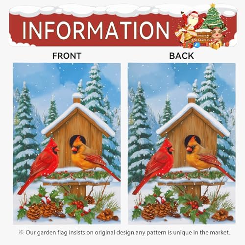 Cardinal Winter Garden Flags 12x18 Double Sided Bird Nest Xmas Outdoor Decor Flag Snow Scenery Yard Flags for Outside Farmhouse Lawn