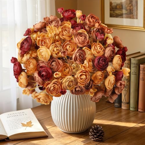 Alupssuc 30Pcs Ranunculus Artificial Flowers Fall Faux Silk Mini Ranunculus
