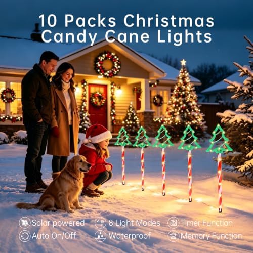 Solar Christmas Tree Pathway Lights Outdoor, 20 Pack Tree Candy Cane Lights