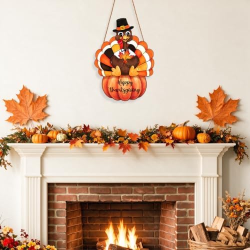 Thanksgiving Decorations Turkey Wood Sign Pumpkin Front Door Wreath Sign 01