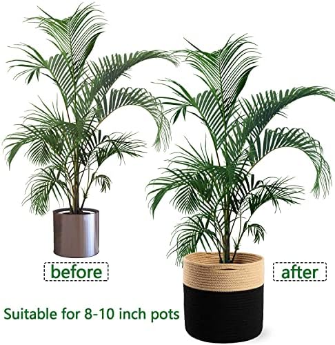 Woven Cotton Rope Plant Basket for 10-11" Pot Organizer Black&Brown