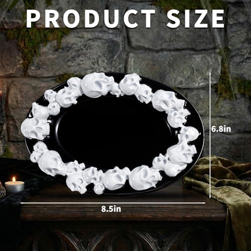 Wowagoga Gothic Skull Decorative Tray, Black Resin Vanity Tray