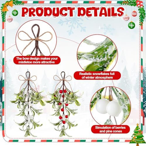 Red,White 9 Inch 6 Pcs Christmas Mistletoe Red Berries