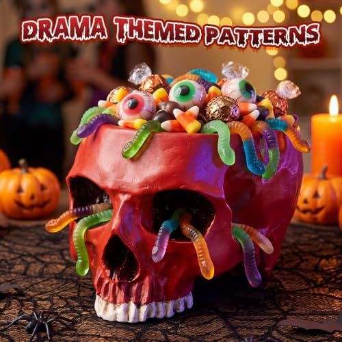 2 Pack Halloween Skull Planter, Red, Retro