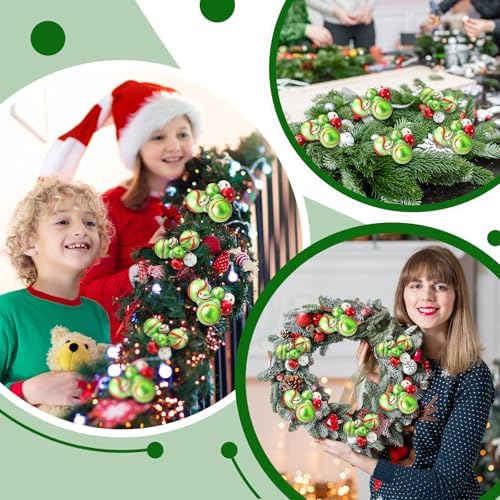 Daifunli 8 Pcs Lime Green Christmas Tree Picks 7.87 Inch Christmas Balls Ornaments Xmas Hanging Peppermint Decorations for Xmas Tree Topper DIY Wreath Holiday Floral Vase Fillers Crafts Home Decor