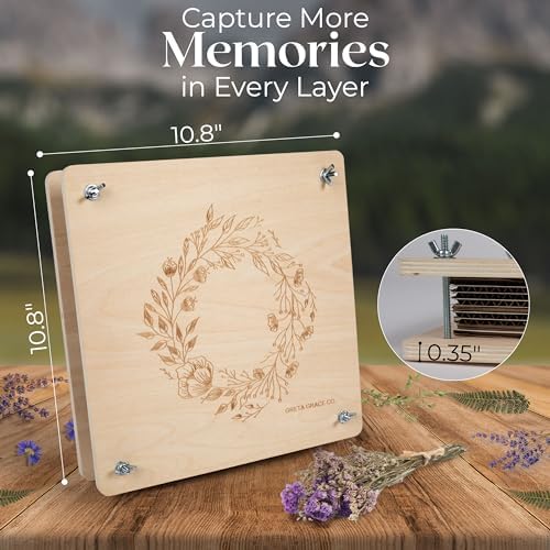 Extra Large Flower Press Kit 11x11 - Wooden Kit with Tools for Adults, Kids
