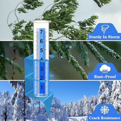 Rain Gauge Outdoor, 7" Capacity Large Rain Gauge Outdoors (Blue)
