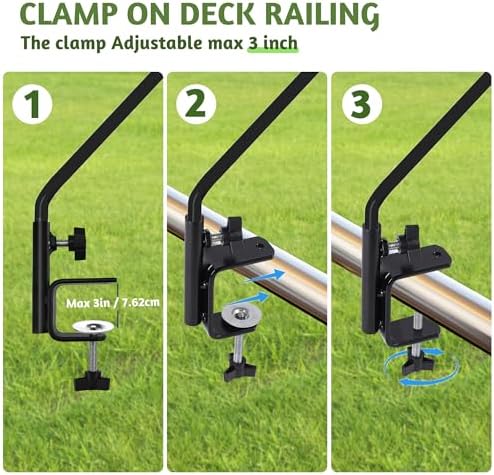 ERYTLLY Heavy Duty Deck Hook, Extensible and Adjustable Deck Hook with 2" Non Slip Horizontal Clamp for Hanging Bird Feeder, Plants, Suet Baskets,Wind Chimes,Lanterns and More