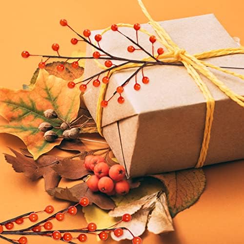 Whaline 12 Pack Fall Berry Stems Autumn Artificial Orange Glossy Berry Twigs Faux Berries Picks for Thanksgiving Christmas Tree Ornaments Crafts Holiday Home Festival Xmas Decoration