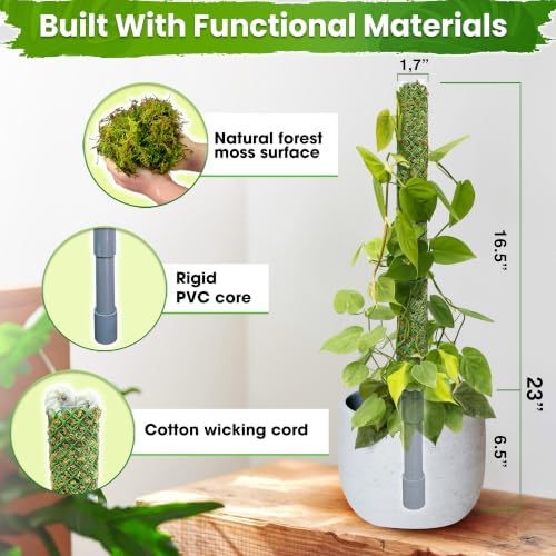 DUSPRO Self-Watering Natural Green Forest Moss Pole, 2pcs 23''