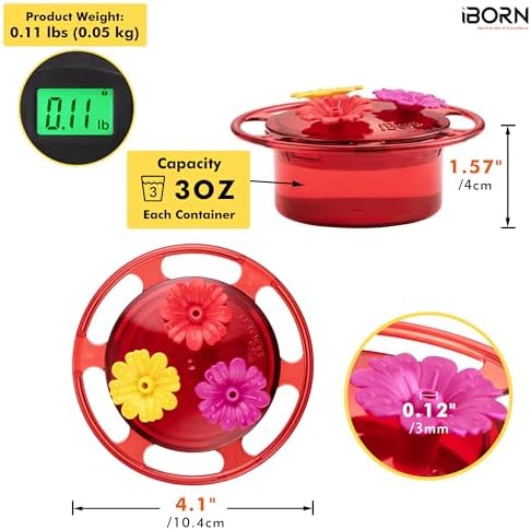 iBorn Handheld Hummingbird Feeders for Outdoors, Hummingbird Hand Feeder 3OZ Mini Bird Feeders for Outdoors,3 Bee Guard Feeding Ports, Silicone Flower, Red (Set of 1)