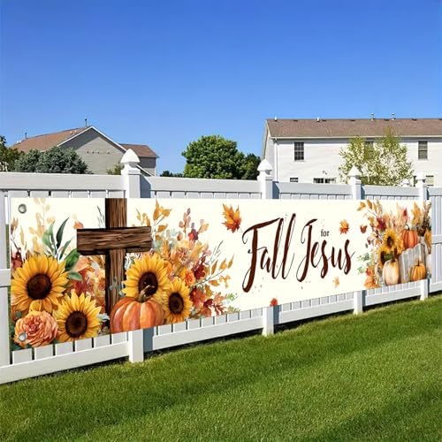 BlissYard Fall for Jesus Banner Christian Fence Decor 118 x 20 Inch