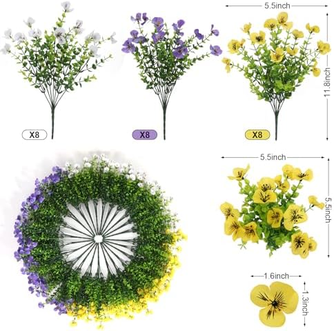 Geegoods Artificial Pansy Flowers, Mix 3 Colors, 24Pcs