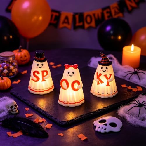 Wondise Spooky Ghost Halloween Flameless Candles with 6hrs Timer