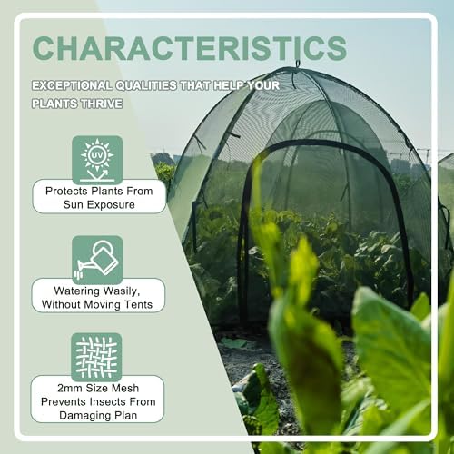 Plant Mesh Cover for Garden Protection - 50" x 50" x 40" Reusable Plant Tent Cage with Zipper & Stakes, Pest Guard Netting for Vegetables, Fruits, Flowers, Small Animals & Poultry 2PCS