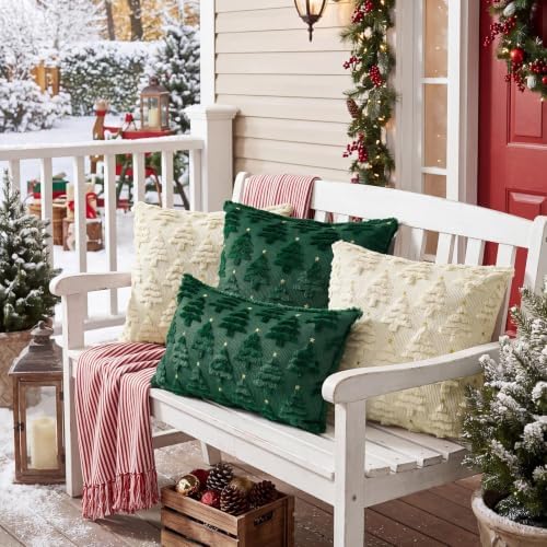 Softalker Christmas Pillow Covers 20x20 Set of 2, Green Xmas Tree Decor