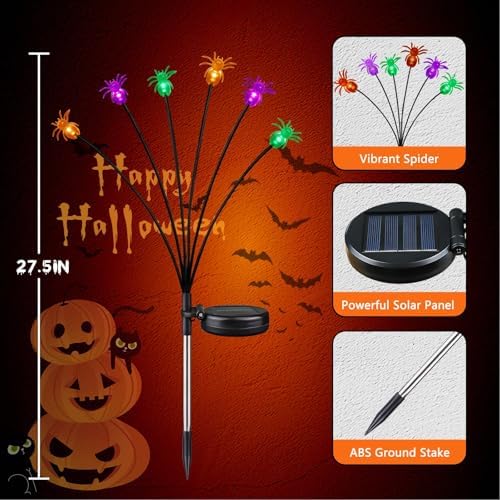 LORRYTE 4Pack 24LED Spider Solar Halloween Lights Outdoor for Garden