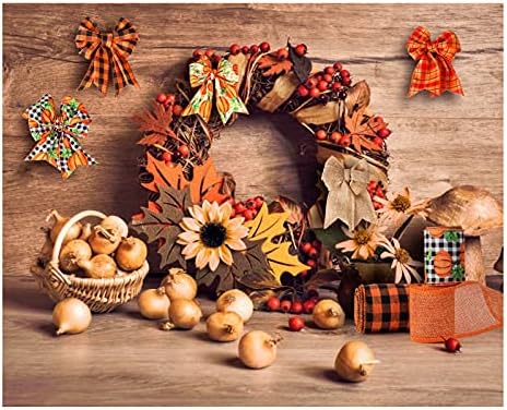 6 Rolls Fall Burlap Ribbon, 30 Yards, 2.5 in Wired Edge, Pumpkin Plaid