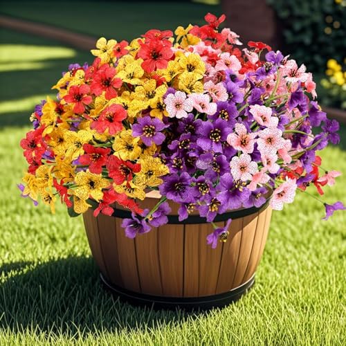 Geegoods 32 Bundles Artificial Mums Flowers for Outdoors, Mix 4 Colors
