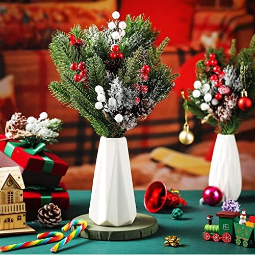 Yunlly 60 Pcs Christmas Pine Picks Holly Berry Pinecones,Elegant Style