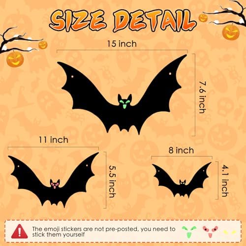 12 Pack Hanging Bats Halloween Decorations, 3 Sizes Flying Bat Decor
