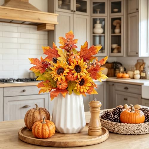 Fall Flowers Artificial for Decorations, Sunflower Pumpkin Faux Flowers