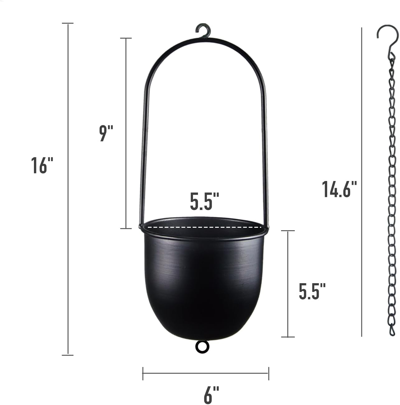 Metal Hanging Planters Set of 2 with 6 Inch Oval Pots - Stackable and Connectable Plant Hangers - Black Modular Wall