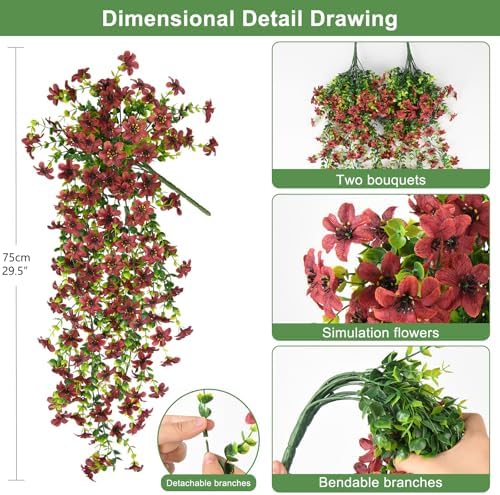 INQCMY Artificial Fake Hanging Flowers Plants for Outdoor Fall Decoration