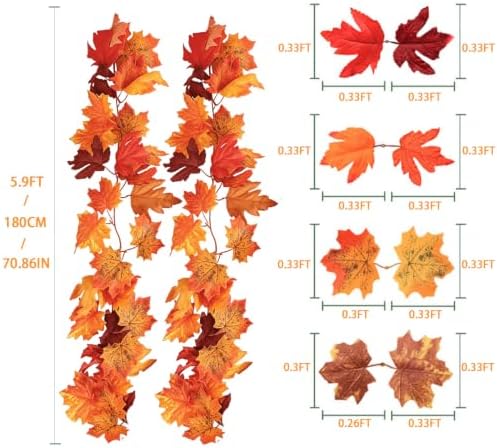 2 Pack 5.9Ft/Piece Fall Garland Maple Leaf Garlands for Fall Decor