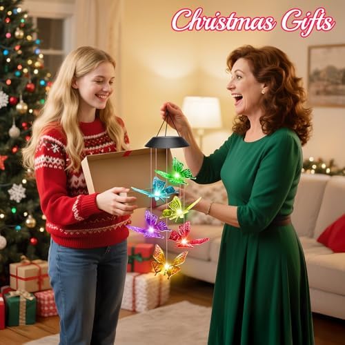 Winzwon Solar Wind Chimes, Christmas Gardening Butterfly Gifts for Women