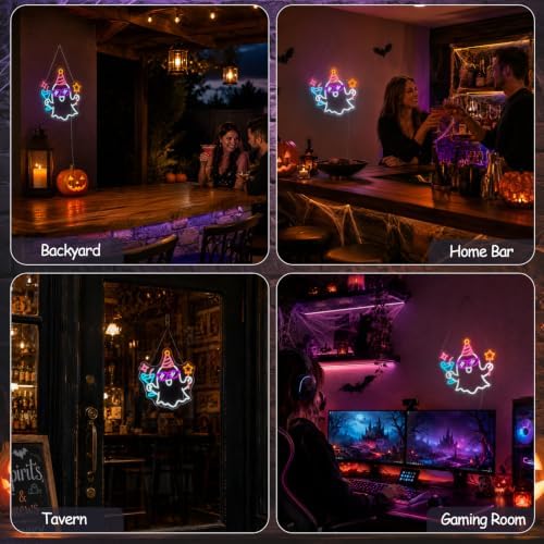 Party Ghost Halloween Neon Sign, Dimmable LED Neon Sign for Halloween Party