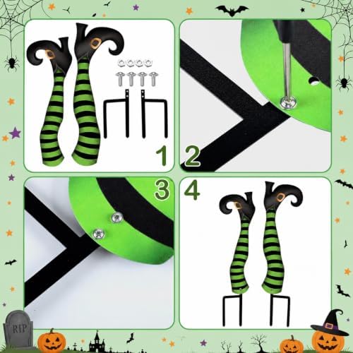 Tudomro 2 Pcs Metal Upside Down Witch Leg Halloween Outdoor Decor, Green