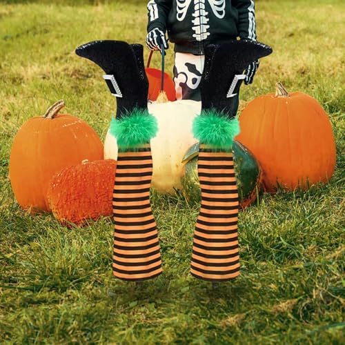 Halloween Witch Leg Stake Decoration, Foam and Polyester Material, Waterproof and Windproof, 17-Inch Yard Decoration, Spooky Halloween Garden, Porch, and Patio Decor, Set of 2 (F)