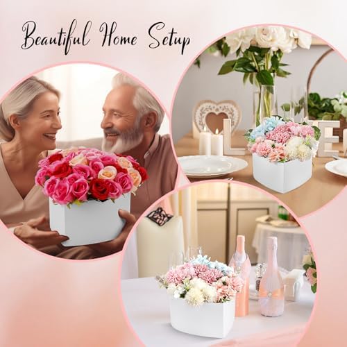 Nuenen Heart Gift Boxes for Her Him with Lid & Floral Foam Set, Grad Flower Gift Box with Clear Cellophane 9.8 x 9 x 5 Inches for Wedding Bridesmaid Birthday(White)