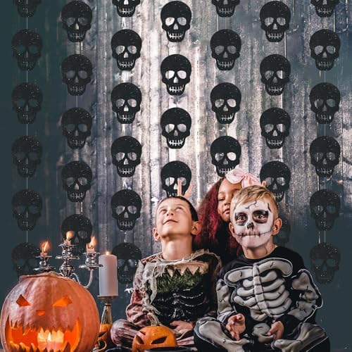 Xinnun 8 Pcs Halloween Gothic Birthday Decorations Black Skull Banners