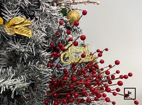 ZIFTY 15Pcs Christmas Artificial Holly Berry Stem, 16.5 Inch Holly Berry Pick Decorative Wire Branch Sprays for Christmas Tree Decorations Flower Arrangements Wedding Holiday Home Decor (Red)