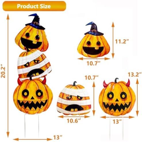 3 Packs Halloween Garden Stakes, Stacked Metal Pumpkins Jack-o-Lantern LawnDecor, Halloween Decorative 3D Pumpkin Yard Signs Stake for Outdoor Front Garden Pathway Decorations